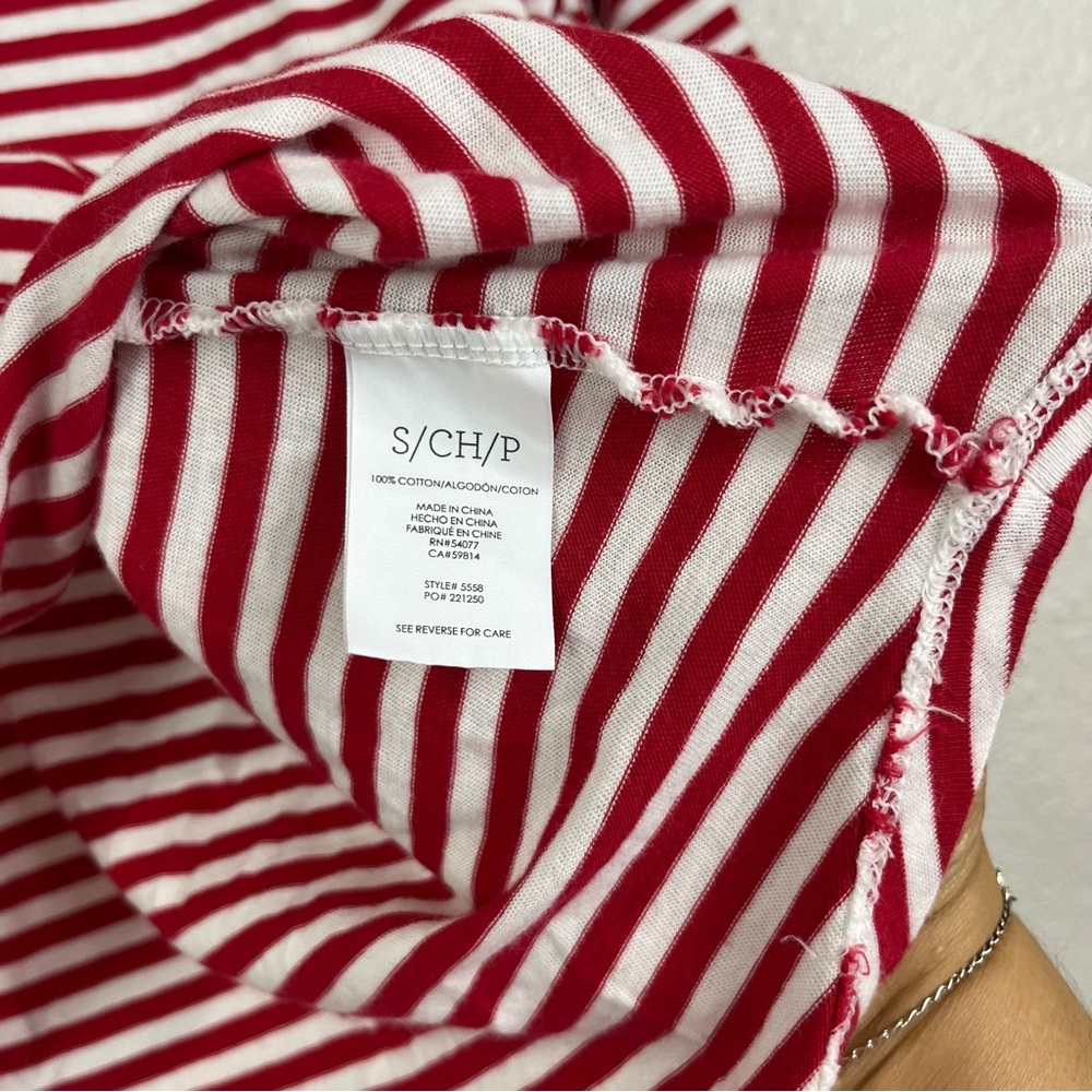 CAbi Women Small Bell 3/4 Sleeve V-neck Comfort Red‎ White Striped Blouse Top - Picture 11 of 13